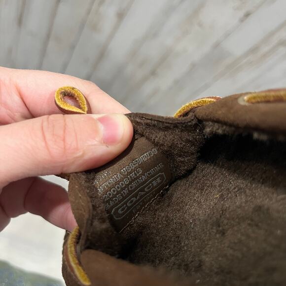 Coach Antonia Java Brown Suede Signature Logo Sherpa Lined Moccasins Size 8.5 - Picture 6 of 6